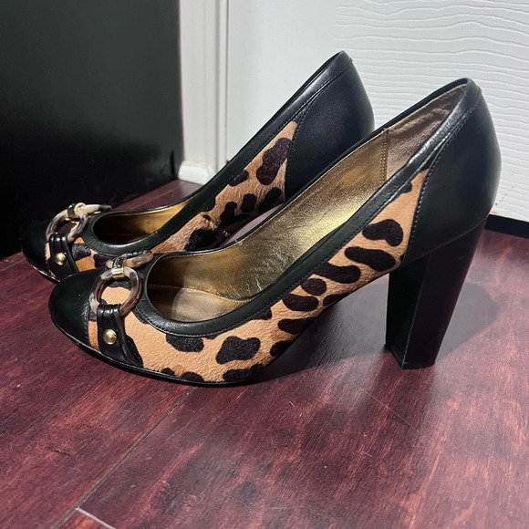 COACH Animal Leopard Cheetah Print Calf Pony Hair Leather Jeweled Pump Heels 8.5 - Picture 1 of 9